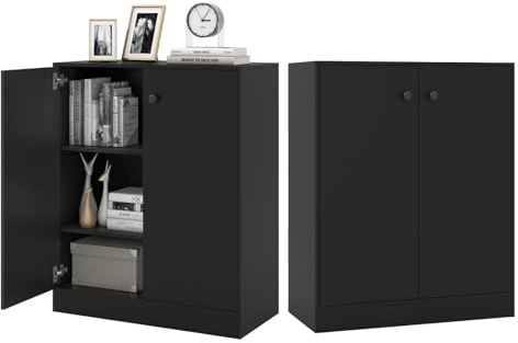 KOMFOTTEU Sideboard mit 2 Türen, Buffet Anrichte mit Kippschutz, Kommode Beistellschrank für Wohnzimmer, Esszimmer, Schlafzimmer, Eingangsbereich, 72 x 34 x 85,5 cm (Schwarz)