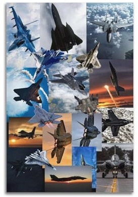 OKNGB Poster J-20 F-22 Su-35 Su-27 F-15 F-35, dekoratives Poster, Leinwand, Wandposter und Kunstdruck, moderne Familienschlafzimmer-Dekoration, Poster, 60 x 90 cm
