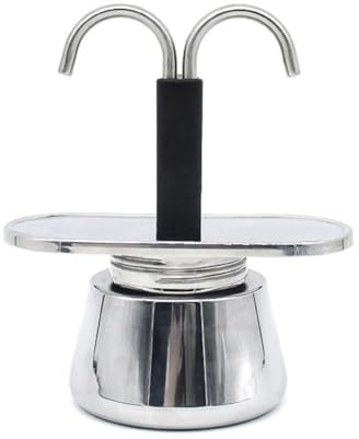 Cafetière à moka en acier inoxydable, 2 tasses de 100 ml, machine à expresso à double tête pour brassage sur cuisinière, percolateur à café portable pour la maison, les voyages, le camping, argenté