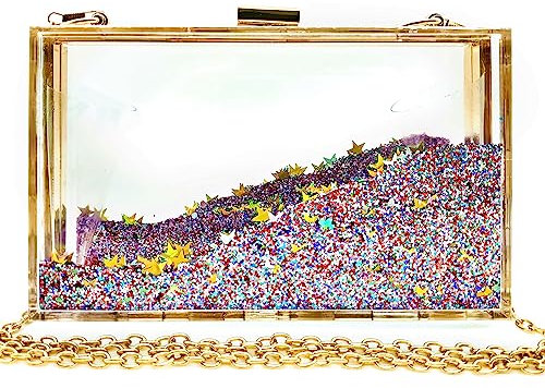 JeVenis Mehrfarbige Transparente Handtasche Durchsichtig Clearbag Clutch Hochzeit Goldene Damen Tasche Weiße Clutch Hochzeit