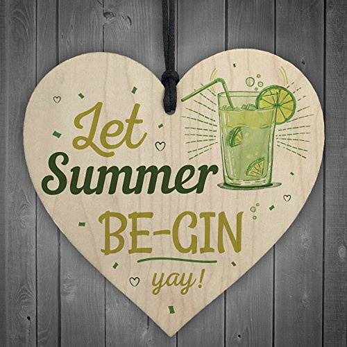 Red Ocean Let Summer Beg-in Summer House Novelty Heart Wood Hanging Plaque Birthday Garden Alcohol Gin Sign Gift