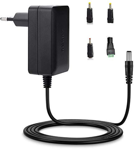 Aukru 12V 2A 24W Adaptateur d'alimentation Chargeur Secteur avec 4 Connecteurs pour Ordinateur Portable, imprimante, numériseur, Routeur,télécopieurs, TFT, écran LCD, etc
