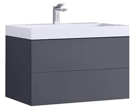 StoneArt Badmöbel Set mit Mineralguss Waschbecken und Unterschrank Waschtisch als Einzel- oder Doppelwaschbecken mit Unterschrank ohne Armaturen Brugge BU-0801 dunkelgrau 80cm