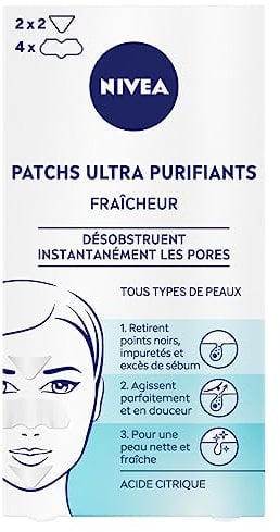 NIVEA - Patch Visage Ultra Purifiant Fraîcheur - Désobstrue Les Pores - Retire Points Noirs, Impuretés & Excès De Sébum - Peau Purifiée, Nette & Fraîche - Acide Citrique - Tous Types De Peaux - x 6