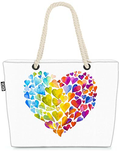 VOID Wasserfarben Herzen Strandtasche Shopper 58x38x16cm 23L XXL Einkaufstasche Tasche Reisetasche Beach Bag