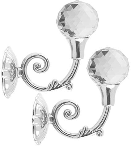 Andux 1 Paar Vorhang Raffhalter Kristall Vorhanghalter Gardinenhaken Kleiderhaken Vorhanghalter Wandhaken CLQG-02 (Silber)