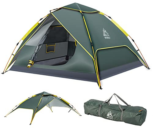 Hewolf Camping-Zelt, sofortiger Aufbau – wasserdicht, leicht, Pop-Up-Zelt, einfach aufzustellen, schnell aufgestellt, ideal für Strand, Rucksackreisen, Wandern, grün, 4 Person