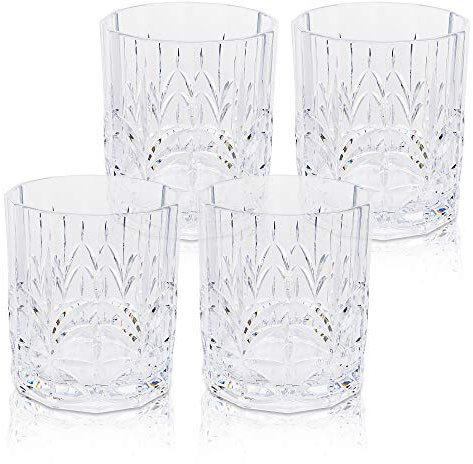 BELLAFORTE Shatterproof Tritan Plastic Short Tumbler, Set of 4, 385ml - Myrtle Beach Drinking Glasses, Unbreakable Plastic Glasses for Indoor & Outdoor Use - BPA Free - Clear