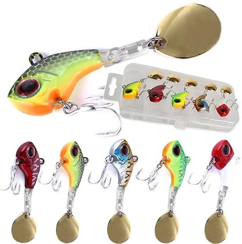 Jig Spinner Set 5X in Box 9g (Wählbare Gewichte: 9g 14g 16g 21g) Spinnerbait Bait Bleikopfspinner | Zielfisch: Barsch, Forelle, Hecht, Zander, Wels