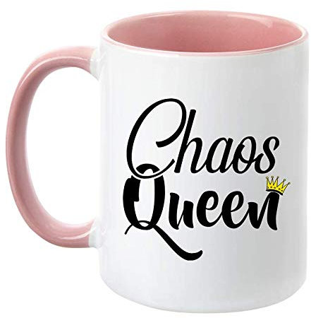 TassenTicker - Chaos Queen - lustig - Geschenk - Freundin - Tochter - Kaffeetasse -Geschenkidee (Rosa)
