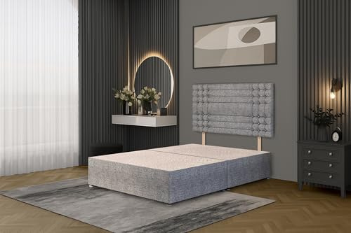 Bed Centre Tweed Gray Flexby Divan Bed Base - Headboard And Storage Drawer (Single, Small Double, Double, King and Super King Size (Super King, Divan Base With Headboard No Drawer)