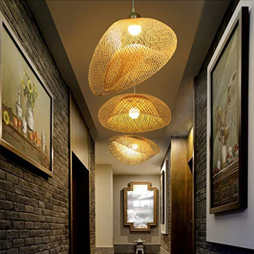 COCOL Vintage Rattan Lampe Wohnzimmer Pendelleuchte E27 Hängeleuchte Bambus Retro Deckenlampe Industrial Lampen Pendellampe Design Höhenverstellbar Kronleuchter Esszimmer Studie Cafe Leuchten,80cm