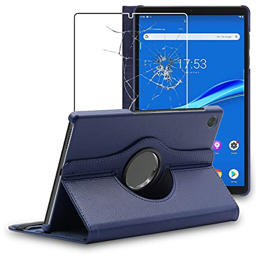 ebestStar - Funda para Lenovo Tab M10 FHD Plus 10.3, Carcasa Capa Giratoria, 360 Protectora, Cuero PU Soporte, Azul Oscuro + Cristal Templado