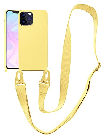 VooDirop Crossbody Case for iPhone 13 Mini, Soft Silicone TPU Phone Necklace Case with Nylon Strap, Crossbody Protective Phone Cover Compatible with iPhone 13 Mini Yellow