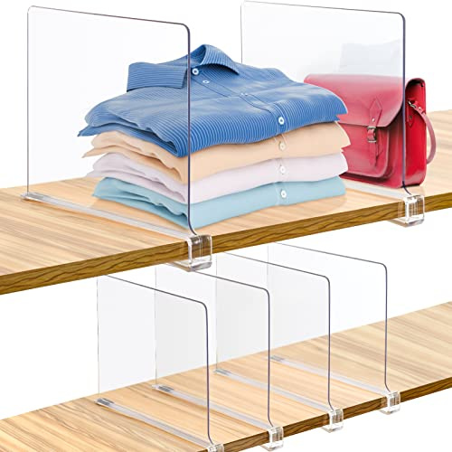 Acryl-Regalteiler, transparenter Regalteiler für Schränke, Kunststoff-Regal-Trenner, für Kleidung, Geldbörsen, Holzregale, Organizer für Schlafzimmer, Küche, Büro, Schränke, Badezimmer, 6 Stück