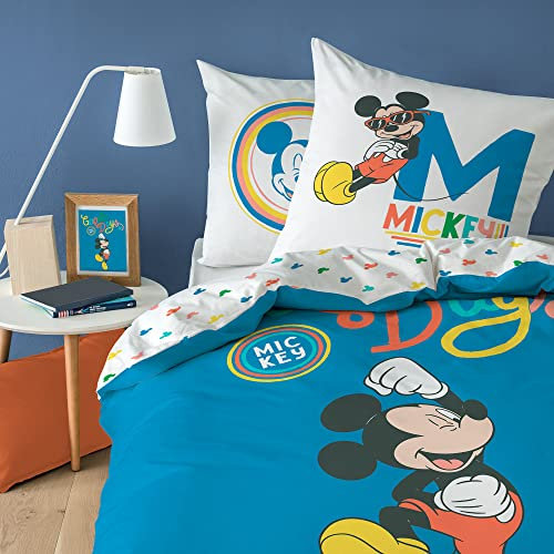 CTI Disney Home Mickey Good Days Bettwäsche 100% Baumwolle Bedruckt 140 x 200 cm, blau (47646)