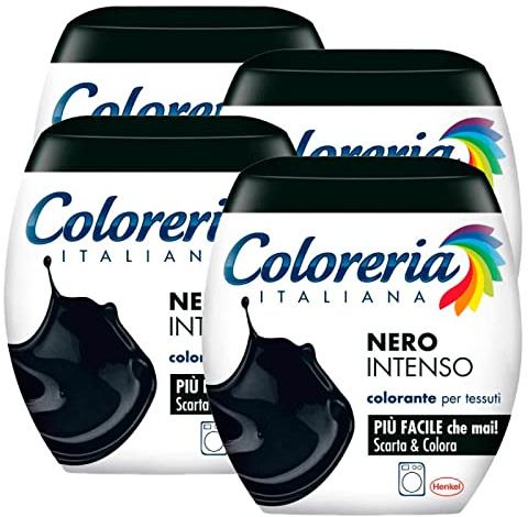 4x Coloreria Italiana Colorante per Tessuti in Lavatrice Colore Nero Intenso Formula Tutto in Uno - 4 Confezioni Monodose