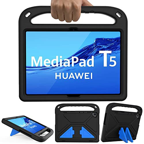GOZOPO Niños Funda para Huawei Mediapad T5 10 (10.1 ), a Prueba de Golpes Carcasa con Cubierta de Soporte (Negro)