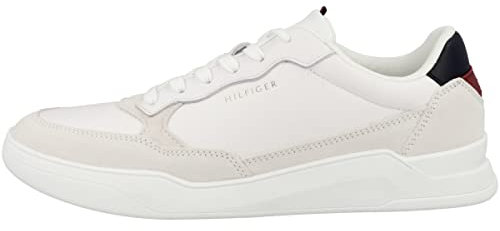Tommy Hilfiger Herren Cupsole Sneaker Elevated Cupsole Leather Mix Schuhe , Weiß (White), 42 EU