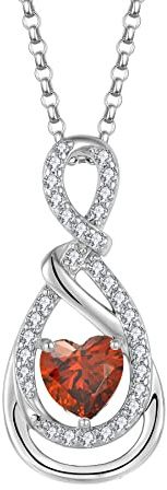 JO WISDOM Damen Kette Unendlichkeit Herz Silber 925,Halskette Anhänger Infinity mit 3A Zirkonia Januar Geburtsstein Granatfarbe,Schmuck für Frauen