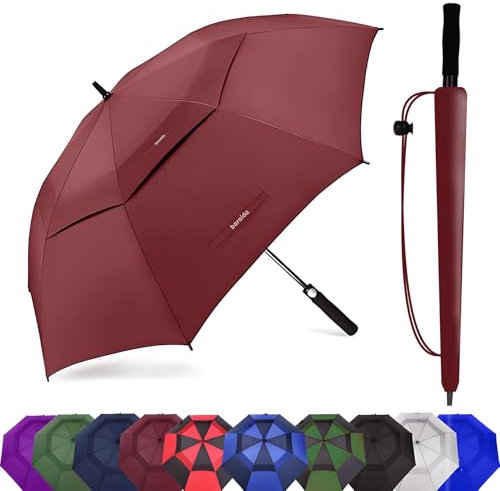 Baraida Golf-Regenschirm, groß, 157 cm, 182,9 cm, groß, übergroß, doppelt, belüftet, winddicht, wasserdicht, automatisches Öffnen, Golfschirm für Damen und Herren, 183 cm, Burgunderrot