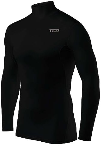 TCA Men's HyperFusion Compression Base Layer Top Long Sleeve Under Shirt - Mock Neck - Black Mock, S