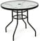 GYMAX Table de Jardin avec Trou de Parasol 4cm, Table Extérieur en Verre Trempé, Cadre en Métal, Forme Ronde 81 x 81 x 71 CM, Capacité 80 KG