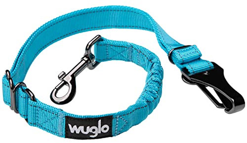 30-95cm Wuglo Hundegurt fürs Auto - Hunde Anschnallgurt für Kindersicherheitssitz - Hakenriegel & Sicherheitsgurtschnalle - Verstellbarer Universal-Hundeanschnaller (Blau)
