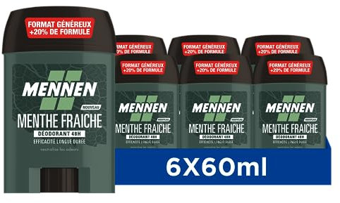 Mennen NATURAL FORCE Deodorant d'origine naturelle homme 48H stick large sans alcool anti traces - Lot de 6, 1 unité (Lot de 1)