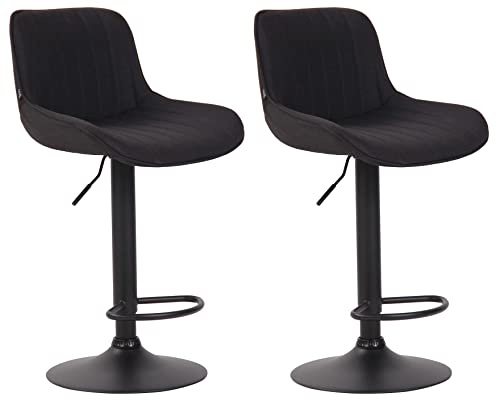 CLP 2er Set Barhocker Lentini Stoff I Thekenhocker Höhenverstellbar I Barstühle Mit Fußstütze I 360° Drehbar I Tresenstühle Mit Trompetenfuß | Farbe schwarz Gestell Farbe schwarz