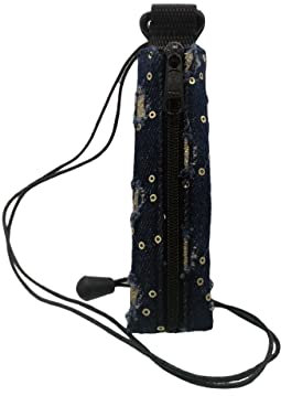 Plan B, Kleine E-Zigarette Tasche, Golden Jeans, Kompatibel mit Myblu und Ähnlichen, Kordel 100 cm, Blau mit Goldenen Pailletten
