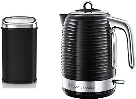 Tower T80900 Kitchen Bin with Sensor Lid, Touchless for Hygienic Waste Disposal, Infrared Technology, 58 Litre, Black & Russell Hobbs 24361 Inspire Electric Fast Boil Kettle, 3000 W, 1.7 Litre