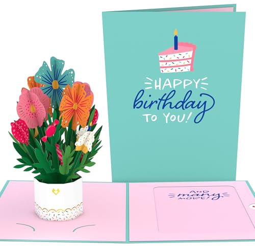 Lovepop® 3D Pop-Up Karte Geburtstag bunter Blumenstrauß Geburtstagskarte mit abnhembaren Mini-Blumenbouquet | inkl. Umschlag & Versteckfach für Geld & Gutscheine