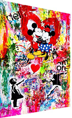 Magic Canvas Art Micky Minnie Banksy Pop Art Leinwandbild 1- teilig Hochwertiger Kunstdruck Wandbilder – B8330, Material: Leinwand, Größe: 150x100 cm
