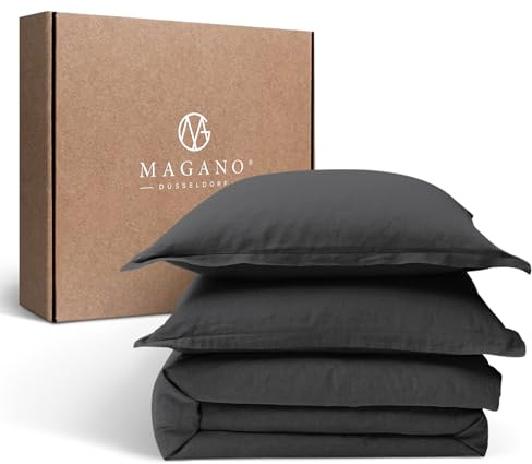 Magano® Premium Bettwäsche 155x220 Grau | Weich & Bügelfrei | Hypoallergen & Atmungsaktiv | Deckenbezug 155x220 cm + Kissenbezug 40x80 cm | Anthrazit Dunkelgrau