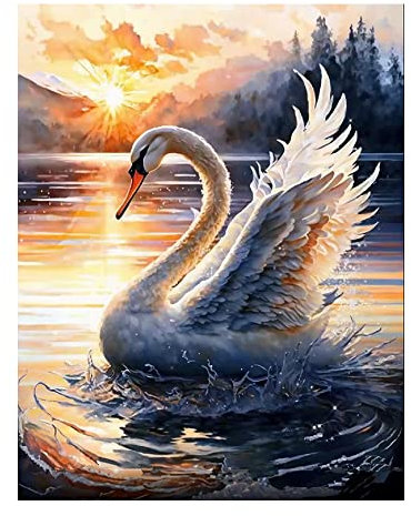 DCIDBEI Diamond Painting Eckige Steine 40x50 cm Square Diamond Painting Schwan Erwachsene Diamant Painting Bilder Tiere Diamond Painting Landschaften und Natur 5D Diamant Painting Sonnenuntergang