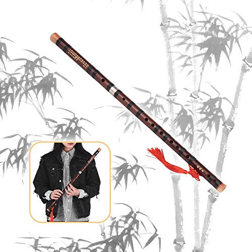 HUIOP Flte Dizi, Instrument Cle Chinois Traditionnel en Bambou Amer avec Noeud Chinois pour Les Debutants, Flte Traversire Chinoise en Bambou, Noir, Do Majeur