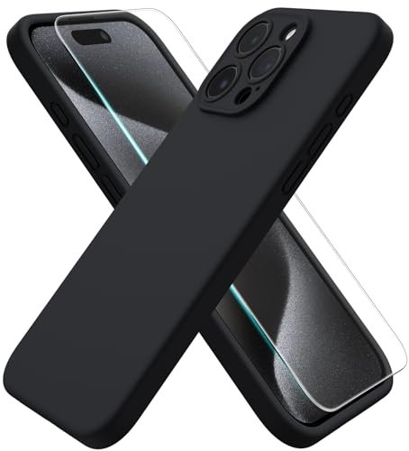 ACRONIX Compatible with iPhone 15 Pro Max Case 6.7, with 1 x Screen Protector, Silky-Soft Touch Liquid Silicone Cases Shockproof Rubber Cover for iPhone 15 Pro Max-Black