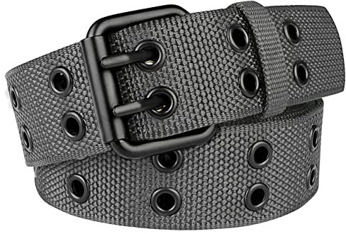 Drizzte Männer Gürtel Übergröße Nietengürtel Unisex Damen und Herren Stoffgürtel Grau 120cm