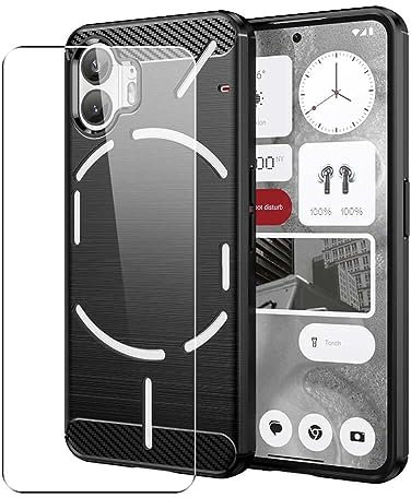 SDTEK Funda Compatible con Nothing Phone 2, Carcasa Fibra Carbono Completo 360 + Protector de Pantalla Cristal Vidrio Templado