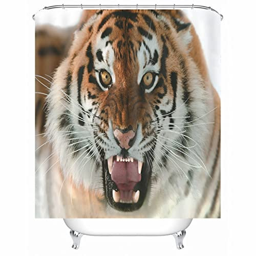 Skcess Duschvorhang 180x180, Polyester Duschvorhang Gelb Duschvorhang Wasserdicht Heulender Tiger Duschvorhang Antischimmel