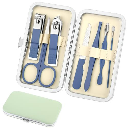 simarro Travel Manicure Set, 7 in 1 Manicure Pedicure Kit for Women, Stainless Steel Nail Clipper Personal Care Nail Tools Kit for Home Workplace Outdoor Travel(Ocean Blue)