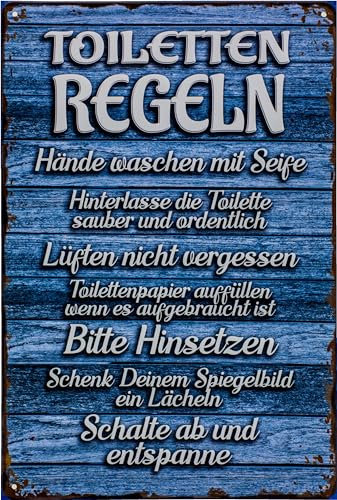 30 x 20 cm Blechschild - Toiletten Regeln - lustiger Spruch, Deko Schild, Lebensweisheit, WC Regeln