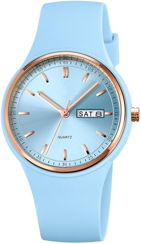 findtime Armbanduhr Damen Kinder Uhr Teenager Mädchen Buntfarbig Sport Analog Quarz Uhr Minimalistische Damenuhr mit Silikonarmband Datum Wochentag Modisch