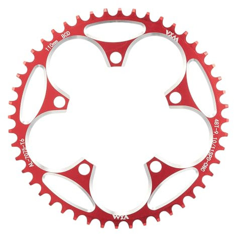 KTKEET 110/130BCD Plato 36/38/40/42/44/46/48/50/52/54/56/58/60T Plato redondo estrecho ancho de 5 pernos para bicicleta de carretera de 8-12 velocidades (rojo, 110BCD 48T)