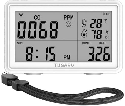 Tuya WiFi 3 en 1 Portátil para Monóxido de Carbono Temperatura Pantalla de Humedad, Higrómetro Digital Inalámbrico Termómetro, Monitor de Temperatura y Humedad, Detector de Monóxido de CO