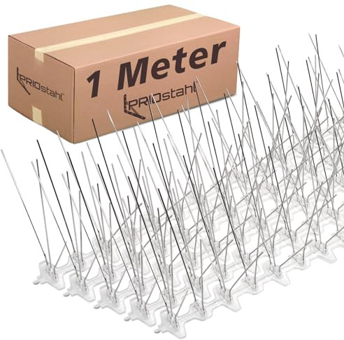PRIOstahl Taubenabwehr Taubenspikes Vogelabwehr mit Kunststoffgrundplatte 5-reihig 1 Meter (2 x 0,50cm Spikes) Vogelschutz Abwehr für Balkon Dach Fenster UV-Beständig & rostfrei Edelstahl V2A
