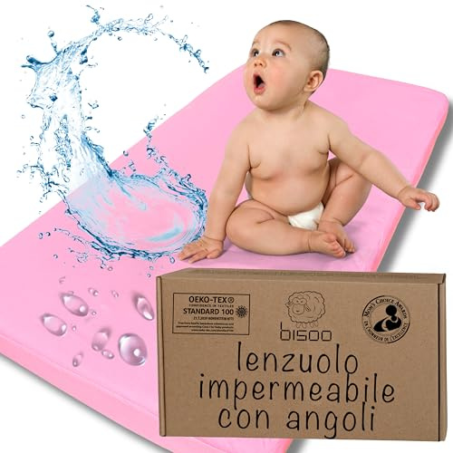 Bisoo Spannbettlaken Kinderwagen 40x90 cm. Wasserdicht & Atmungsaktiv. Jersey Bettlaken aus Baumwolle spart dir den Matratzenschoner. Ideal für Neugeborene, Kinderwagen & Stubenwagen. Rosa 90x40