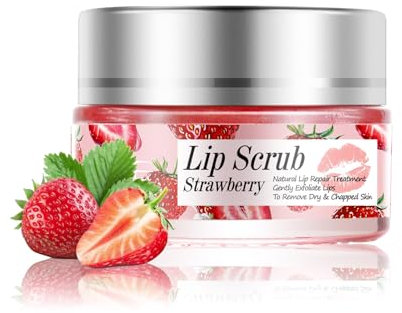 Trendyfave Strawberry Lip Scrub, Lip Exfoliator & Moisturizer, Hydrating Lip Balm, Lip Care