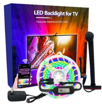 Tira Luz LED para TV y Juegos con Cámara en Pantalla, Barra Ambiental para Pantallas 55-75 Pulgadas, Sincronización de Música, Direccionable con Sincronización de Luz